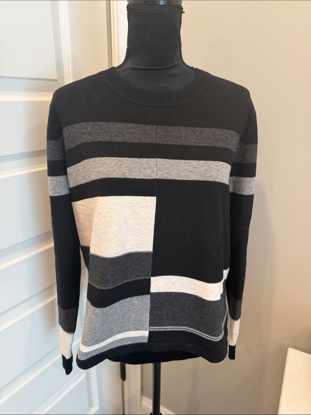 Black & Gray Striped Crewneck Sweater